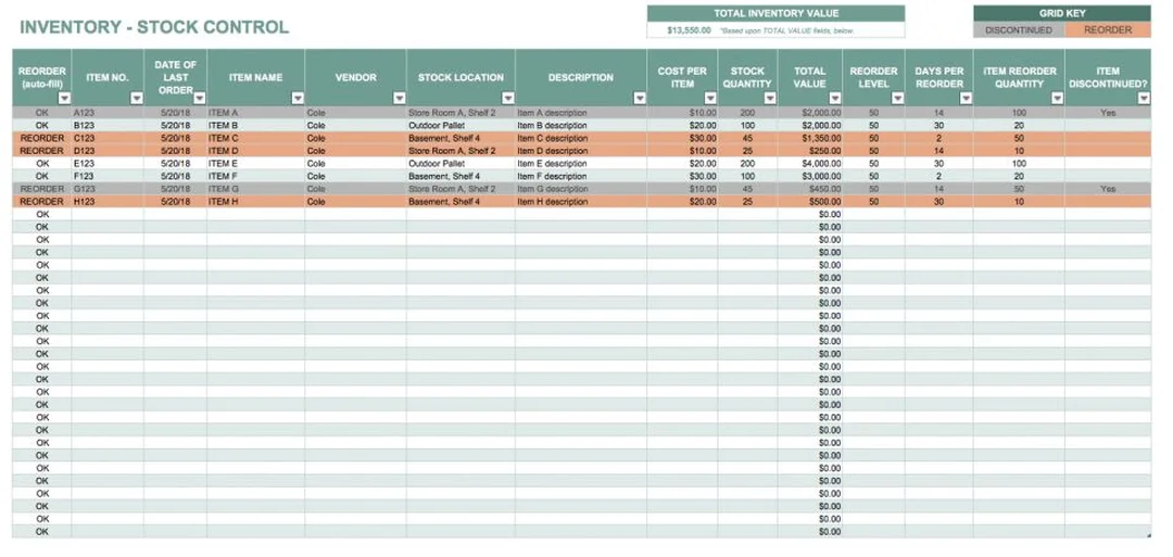 Bảng supply chain management excel quản lý tồn kho và kế hoạch nhập hàng