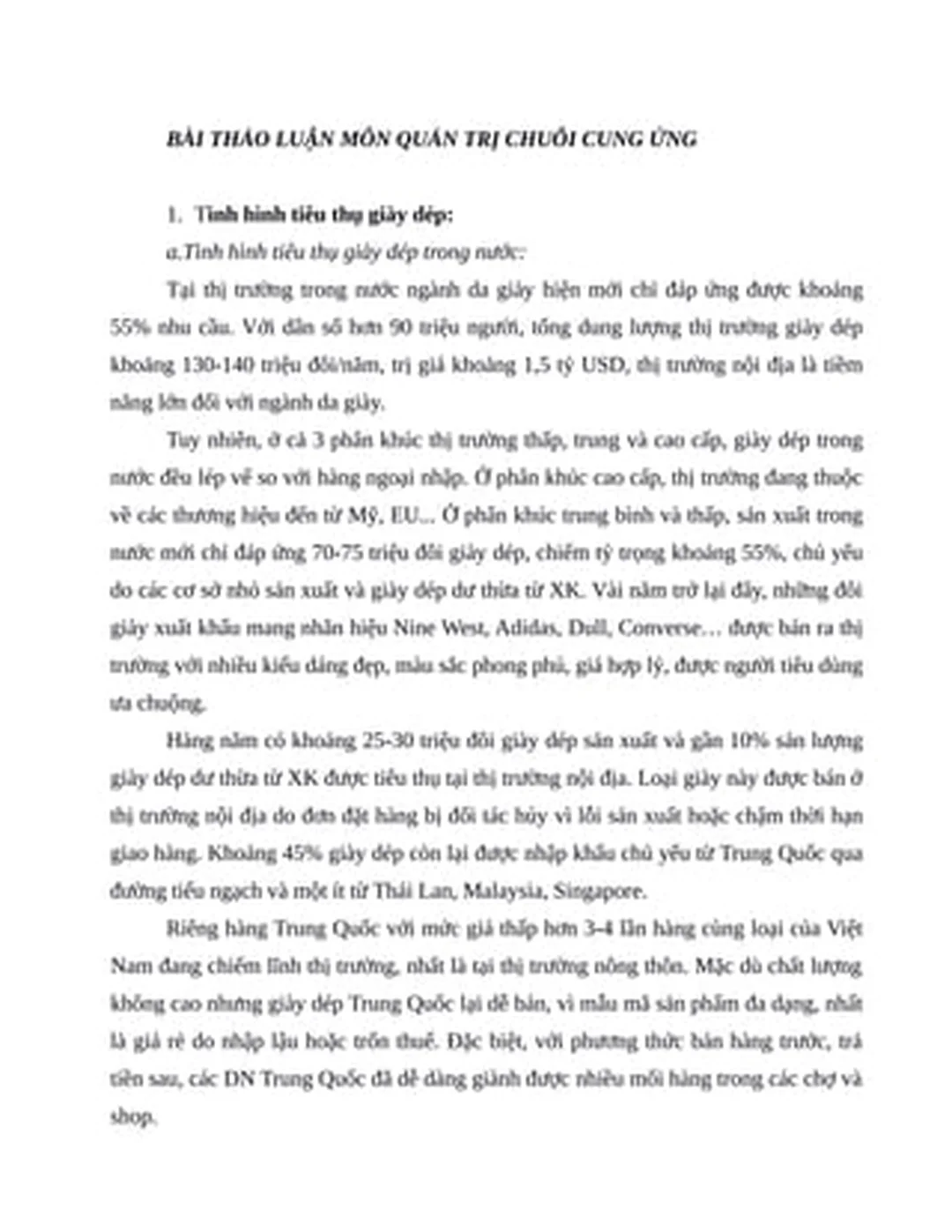 mô hình chuỗi cung ứng bitis từ nhà cung cấp đến người mua